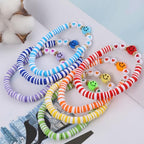 Rainbow Heishi Surfer Bracelets Set for Women Stackable Clay Beaded Bracelets Disc Stretch Preppy Bracelets Layering Colorful Friendship Bracelets Team Cheer Bulk Boho Summer Beach Jewelry Gift - style: Smiley Face with Heart