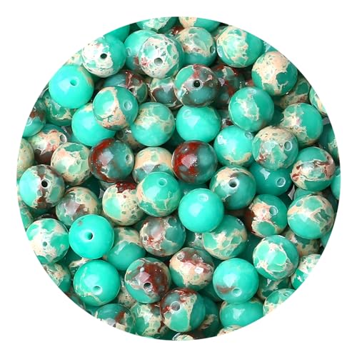 100pcs Natural Stone Beads 8mm Green Imperial Jasper Round Genuine Real Stone Beading Loose Gemstone Hole Size 1mm DIY Charm Smooth Beads for Bracelet Necklace Earring Jewelry Making Crafts - color: Green Imperial Jasper