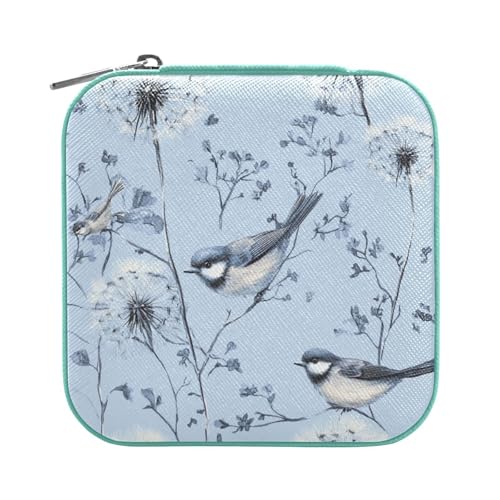 Travel Jewelry Case Jewelry Box Organizer for Women Girls Man Small Mini Portable Jewelry Storage Box for Earring Ring Necklace Blue Dandelions and Birds Spring - color: Blue Dandelions and Birds