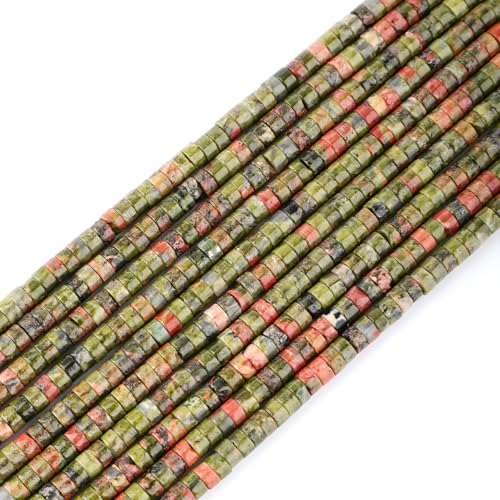 Natural Unakite Heishi Spacer Beads Loose Semi Precious Flat Round Gemstone Disc Shape Stone for Beading Jewelry Making 4x2mm 15.5" - color: Unakite