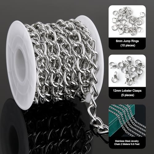 UMAOKANG 6.6 Feet Jewelry Chain for Jewelry Making Stainless Steel Chains Bulk for Men and Women Necklace DIY Jewelry Making Chain Roll - color: Cable (Steel)
