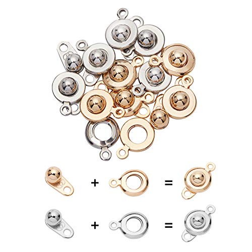 UNICRAFTALE 12 Sets 2 Colors Snap Clasp Stainless Steel Button Clasps with 2 Holes Fastener Clasp Connector Jewelry Clasps for Making Necklaces Bracelets 15mm Long - color: 2 Colors