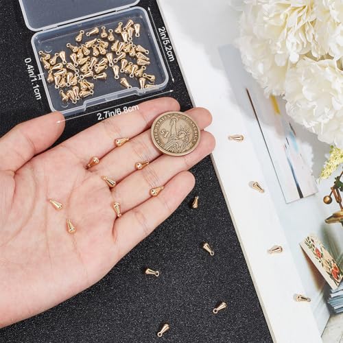 Beebeecraft 1 Box 80Pcs Teardrop Charms Dangle End Beads Extender Chain Drop Water Charms for Jewelry Making Findings - color: Gold, size: 8x4mm