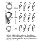 AD Beads 50 Pieces Lobster Claws Clasps Plus 100 Pieces 7mm Open Jump Rings Suitable for Necklace Bracelets Jewelry (8x15mm, Gunmetal) - color: Gunmetal, size: 8x15mm