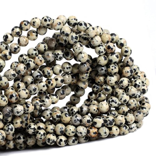 100pcs Natural Stone Beads 8mm Dalmation Jasper Round Genuine Real Stone Beading Loose Gemstone Hole Size 1mm DIY Charm Smooth Beads for Bracelets Necklaces Earrings Jewelry Making Crafts - color: Dalmation Jasper