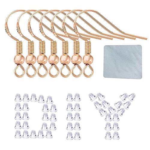 Rose Gold Earring Hooks - 120 PCS/60 Pairs Hypo-allergenic Rose Gold Plated Ear Wires Fish Hooks for Jewelry Making, Jewelry Findings Parts with 120 PCS Rubber Earring Backs Stopper for DIY Earrings - color: Regular Rose Gold