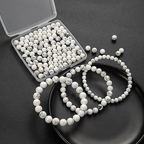 100Pcs Natural Stone Beads 6mm White Howlite Round Gemstone Loose Beads with Elastic Bracelet String for Bracelets Necklace Jewelry Making - color: White Howlite, size: 6mm