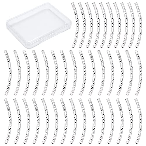 CREATCABIN 40Pcs Curved Tube Beads 925 Sterling Silver Plated Brass Sleek Noodle Bead Long Large Hole Spacer Connectors Bulk for DIY Jewelry Making Bracelets Necklaces Findings - color: Silver