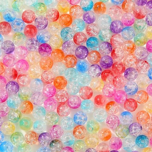 8mm Acrylic Beads 600pcs Double Color Crack Beads Multicolor Spacer Bubble Bead Plastic Crafts Bead for DIY Necklaces Bracelets Earrings Jewelry Making (Double Crack) - color: blue&purple