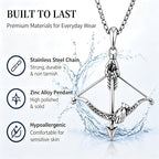 Cross Bow and Arrow Necklace for Men, Non Tarnish Durable Stainless Steel Necklace 24inch with Zinc Alloy Crucifix Pendant for Male, Archery Jewelry Accessories Gift for Valentines Day for Boyfriend and Husband