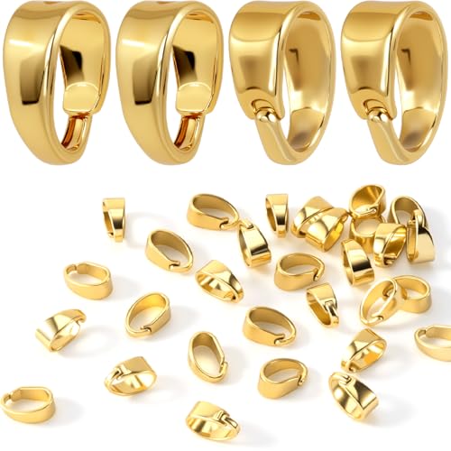 30 Pcs Necklace Pendant Clasp, Metal Charm Clasp Pinch Bails for Pendants with Groove Design, Snap On Jewelry Clasps Connectors Pendant Bails for Jewelry Making Bracelets - 3.9x6mm, Gold