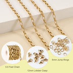 SMYHTGLIF 9.8 Feet Embossed Gold Box Chain for Jewelry Making Stainless Steel Chain Bulk Roll Square Paperclip Link Jewelry Findings - color: Box Gold