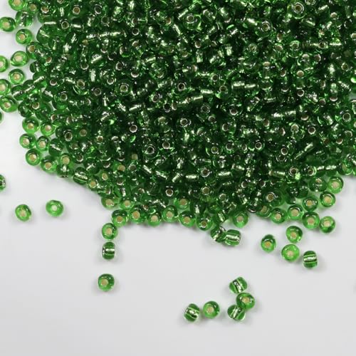 Transparent Green with Silver Lined Beads Size 6/0 Crafts Glass Seed Beads 4mm for Jewelry Making (Total About 100g About 1200pcs) - color: Transparent Green with Silver Lined, size: 4mm