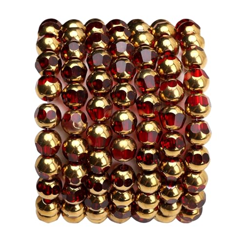 Glass Round Beads Red Octagon Faceted 8x7mm 42pcs Golden Edge Crystal Loose Beads for DIY Craft Jewelry Making - color: Red, size: 8*7mm