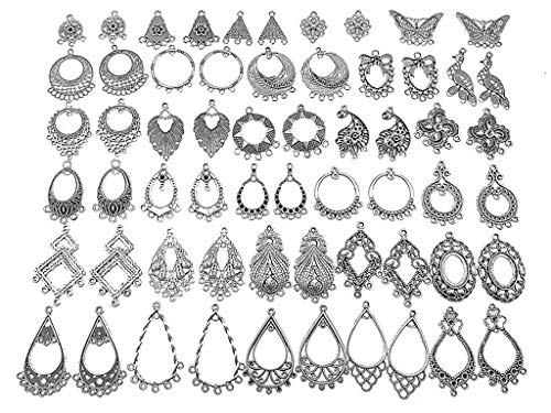 Filigree Chandelier Earring Loops Connectors Eardrop Necklace Linker Dangling Charm Pendant Connector for DIY Jewelry Making Accessaries(30pairs,Antique Silver Tone)