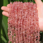 400pcs Natural Chip Stone Beads for Jewelry Making Strawberry Quartz 5-8mm Irregular Gemstones Healing Crystal Loose Rocks Bead Hole Drilled for Ring Earrings Necklace Bracelet Making DIY Art Crafts - color: Strawberry Quartz(2 Strands-62")
