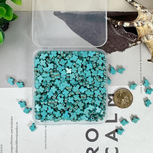 Turquoise Cross Beads for Bracelet Making - 360pcs 8x10mm Natural Semi-Precious Gemstone Loose Spacer Beads for Jewelry, Beading, Earrings & DIY Handmade Crafts - color: Turquoise Cross 8*10mm