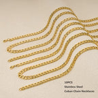 10PCS 18inch Cuban Chain Necklace Set for Jewelry Making Gold Plated Stainless Steel Necklace Bulk - color: Gold 18", size: 1.8mm