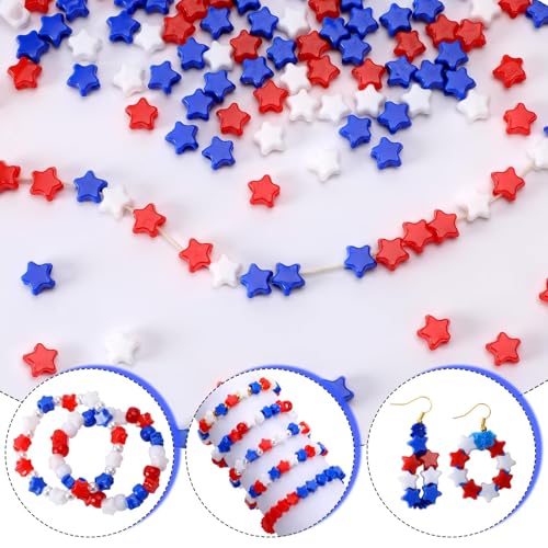 UPINS 1200pcs Red White and Blue Beads,4th of July Beads Patriotic Star Shaped Beads American Beads Memorial Day Beads DIY Jewelry Making Crafts - color: Multicolor Star Shape for Independence Day