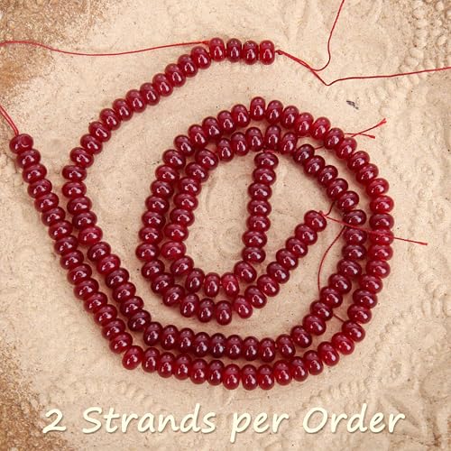2 Strands (150PCs) Garnet Jade Rondelle Beads, 5 * 8mm Gemstone Loose Spacer Abacus Disk Beads for DIY Bracelet Necklace Earrings Jewelry Making, Craft Supplies Beading Kit - color: Garnet Jade, size: 5*8MM