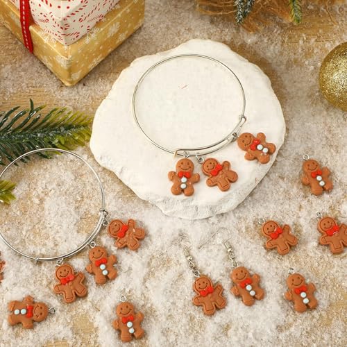 Augshy 64 Pcs Gingerbread Man Charms, Christmas Gingerbread Resin Charm Beads Gingerbread Man Figurines Christmas Pendant Ornament for DIY Crafts Bracelet Necklace Jewelry Making Decorations - style: Gingerbread Man Style