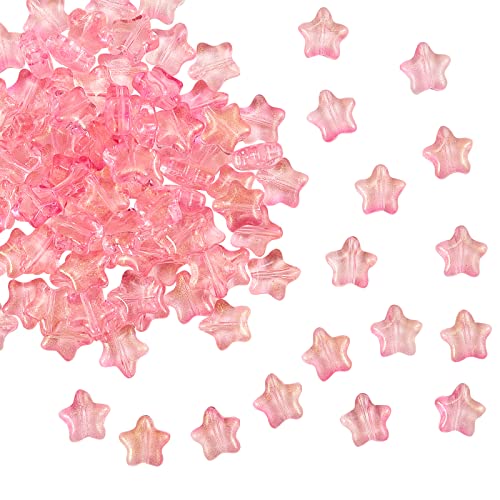 UR URLIFEHALL 100 Pcs Pink Spray Painted Glass Star Beads with Glitter Powder Glass Beads for Earring Bracelet Necklace Jewelry DIY Making - color: 100pcs-8x8.5x4mm-pink star glitter glass beads
