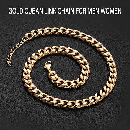 WomenGifts Cuban Link Chain Necklace for Women, Waterproof 14k Gold Silver Plated Chain Choker, Non Tarnish Stainless Steel Jewelry, 3.5/5/6/8/11mm,14/16/18 Inch Thin&Chunky&Thick - color: Gold, style: 5MM-16"