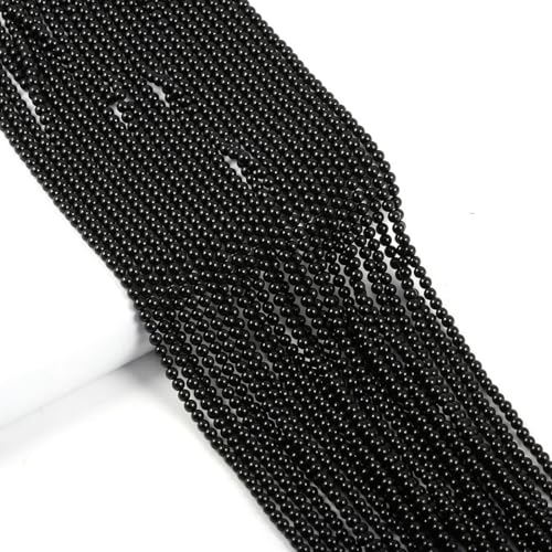 155pcs 2mm Natural Black Agate Stone Loose Round Beads Gemstone Smooth Samll Spacer Beads for jewerly Making Bracelet Necklace - color: Black agate, size: 2 mm