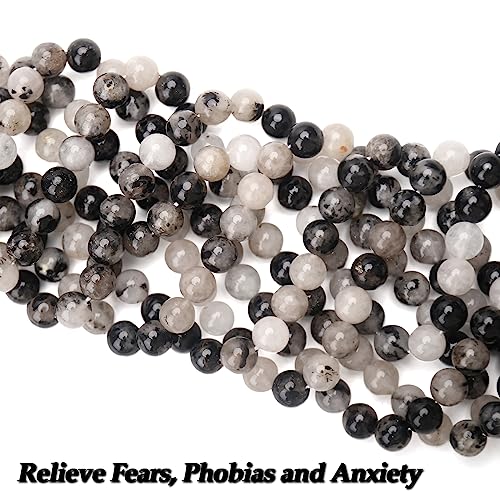 70PCS Natural 8MM Healing Gemstone, Black Rutilated Quartz Energy Stone Round Loose Beads, Semi-Precious Crystal Beads with Free Elastic String for Jewelry Making DIY - color: Black Rutilated Quartz, size: 8MM