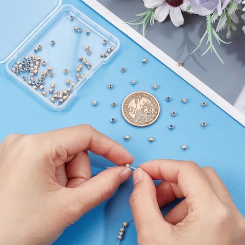 UNICRAFTALE 100Pcs 2 Colors Stainless Steel Rondelle Beads Golden Texture Spacer Beads Metal Stopper Loose Bead Rondelle Seamed Beads for DIY Bracelet Necklaces Jewelry Making - color: Golden and Stainless Steel Color