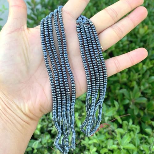 950pcs Adabele Grade A Natural Black Hematite Healing Gemstone 4mm x 2mm Small Round Rondelle Loose Beads Gem Stone Spacer for DIY Craft Jewelry Making GFC7-1 - color: Black Hematite, size: 4x2mm (950pcs/5 Strands)