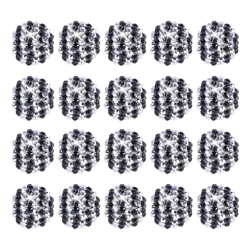 20mm Rhinestone Beads for Pens, 20pcs Chunky Large Spacer Bead for DIY Pens Phone Chain Keychain Candy Sparkle Bling Ball Beads Bulk(White+Black) - color: AB White+Black 20MM 20PCS, size: 20MM
