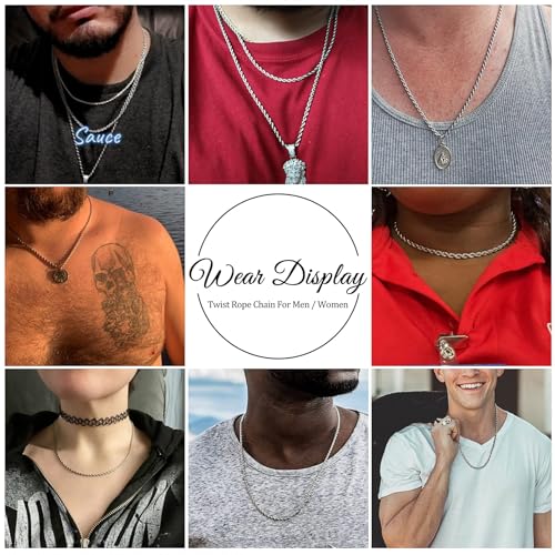 Twist Chain Necklace - Stainless Steel Rope Jewelry for Men & Women - size: 16 Inches, style: 1.5 mm width
