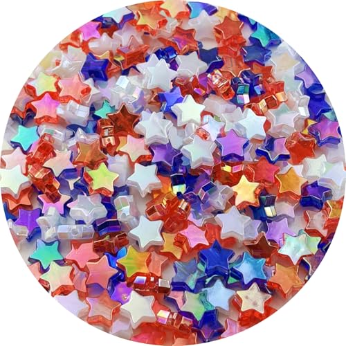 450 PCS Acrylic Star Shape Beads AB Colors Loose Pony Spacer Beads with Hole for Jewelry Making Necklace Earring Key Chains DIY Projects(Mixed Red/White/Blue Series) - color: Mixed Red/White/Blue Series