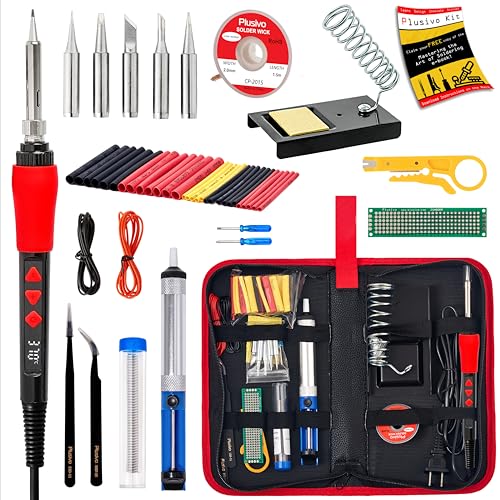 Soldering Iron Kit, 60W LED Display Digital Solder Pen, 5pcs Replaceable Tips, 21-in-1 Fast Heating with Solder Wire, Stand, Desoldering Pump, Wire Stripper, for Electronics Repair Hobby DIY 120V - color: Digital Soldering Iron Kit 1
