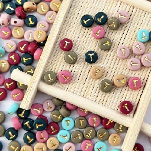 200PCS Round Letter Beads,4x7mm Color Acrylic Alphabet Beads T Beads with Letters for Bracelet Making Necklace Keychain Jewelry DIY (Letter T) - color: Letter T