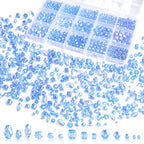 1500 Pcs Crystal Glass Beads for Jewelry Making – 12 Styles Bicone, Rondelle, Cube, Teardrop & 3mm Spacer Beads, DIY Bracelet Necklace Earring Craft Kit with Organizer Box(Blue) - color: Blue