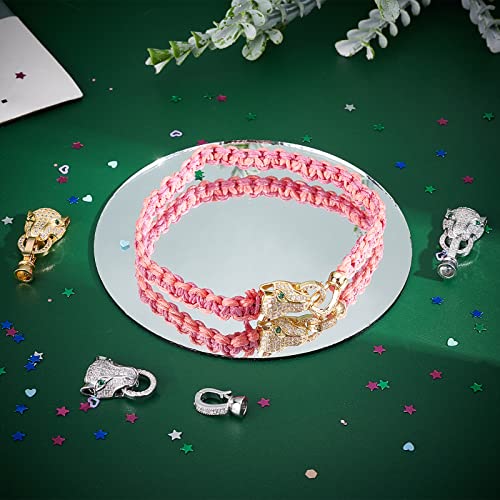 CHGCRAFT 4 pcs 2 Colors Brass Micro Pave Cubic Zirconia Fold Over Clasps Leopard Shaped Animal Fold Over Clasps for Jewelry Making - color: 4 pcs 2 Colors Fold Over Clasps