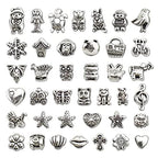 JIALEEY Wholesale Bulk Mix Tibetan Silver Tone Color Spacer Loose Beads Fit European Charm Bracelet Lot for Jewelry Making Findings DIY, 100Gram/38 Pcs