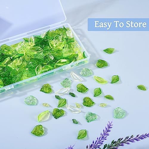 Beadthoven 320pcs Acrylic Green Leaf Beads Transparent Green Maple Leaves Shaped Beads Charms Bulk Cute Crystal Jewelry Hanging Ornaments for Jewelry Making Necklace Earrings Bracelets DIY Supplies - color: Leaves