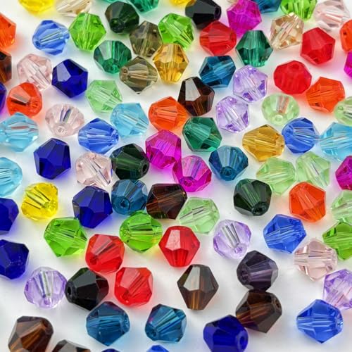 100pcs 8mm Bicone Glass Crystal Beads for Jewelry Making, Faceted Bicone Glass Spacer Beads for Bracelet Earring Necklace DIY Craft(Mix Color) - color: Mix Color, size: 8mm