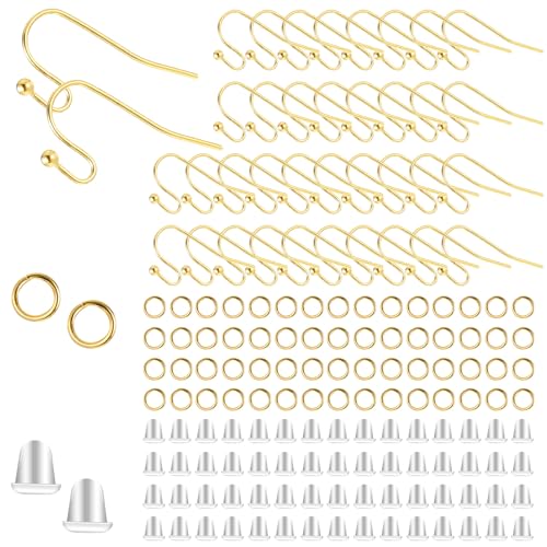 600 Pcs Earing Hooks, Stainless Steel Earring Making Kit Earrings Hooks Gold Earring Backs Jump Rings for Jewelry Making DIY Craft