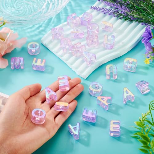 FASHEWELRY 50Pcs Iridescent Acrylic Large Letter Beads with Large Hole UV Plating Rainbow Letter Blocks Charms 3D Letters Chunky Vowel Alphabet Beads for Key Chains Necklace DIY Arts Craft (Violet) - color: Purple, size: Vowels