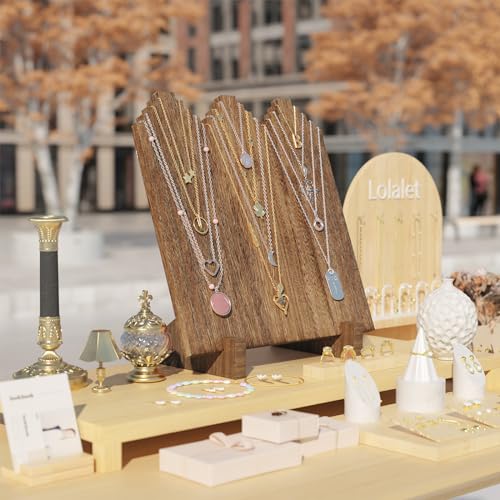 Lolalet Wooden Necklace Display Stands for Selling, Freestanding Multiple Necklaces Stands and Displays for Vendors, Jewelry Displays Holders for Craft Show -1 Pack, Oak