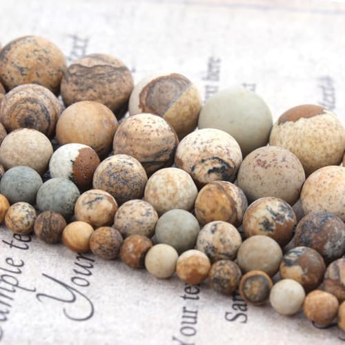 Stone Beads, 60pcs Matte Picture Jasper, 6mm Round Loose Beads for Jewelry Making, Bracelets, with Bag, String & Card - color: Matte Picture Jasper, size: 6mm