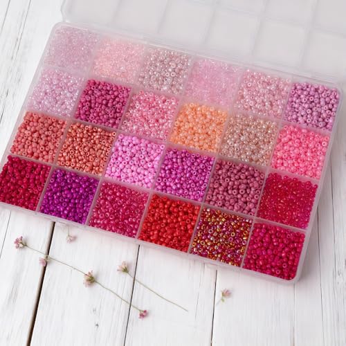 Red Colors 3mm Seed Beads, 5200Pcs Glass Seed Beads Kit with Storage Box for DIY Necklace Bracelet Crafts - color: Red