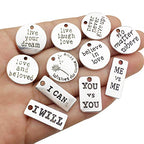 30pcs Inspiration Words Charms Craft Supplies Mixed Pendants Beads Charms Pendants for Crafting Jewelry Findings Making Accessory for DIY Necklace Bracelet (Antique Silver)