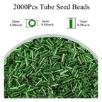 2000Pcs Tube Seed Beads 2x7mm Mini Long Glass Bugle Bead Small Craft Loose Spacer Beads for DIY Phone Charms Waist Bead Bracelets Earrings Necklaces (Dark Green) - color: Dark Green