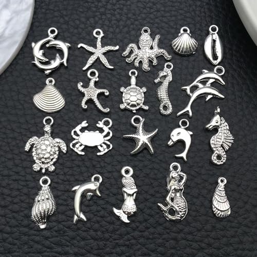 WOCRAFT 60pcs Bright Silver Ocean Bracelet Charms for Jewelry Making Sets DIY Necklace Bracelet Keychain Crafting Charms Kit Craft Supplies (SN885) - color: Bright Silver, size: Ocean Charms