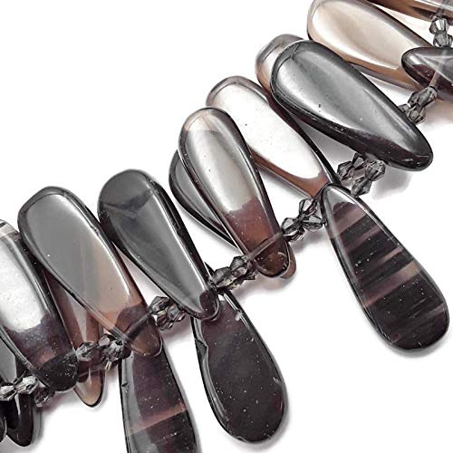 JM Design Smoky Quartz Graduated Smooth Tear Drop Beads Approx 30-40mm 15" Strand for Jewelry Making, Arts and Craft
